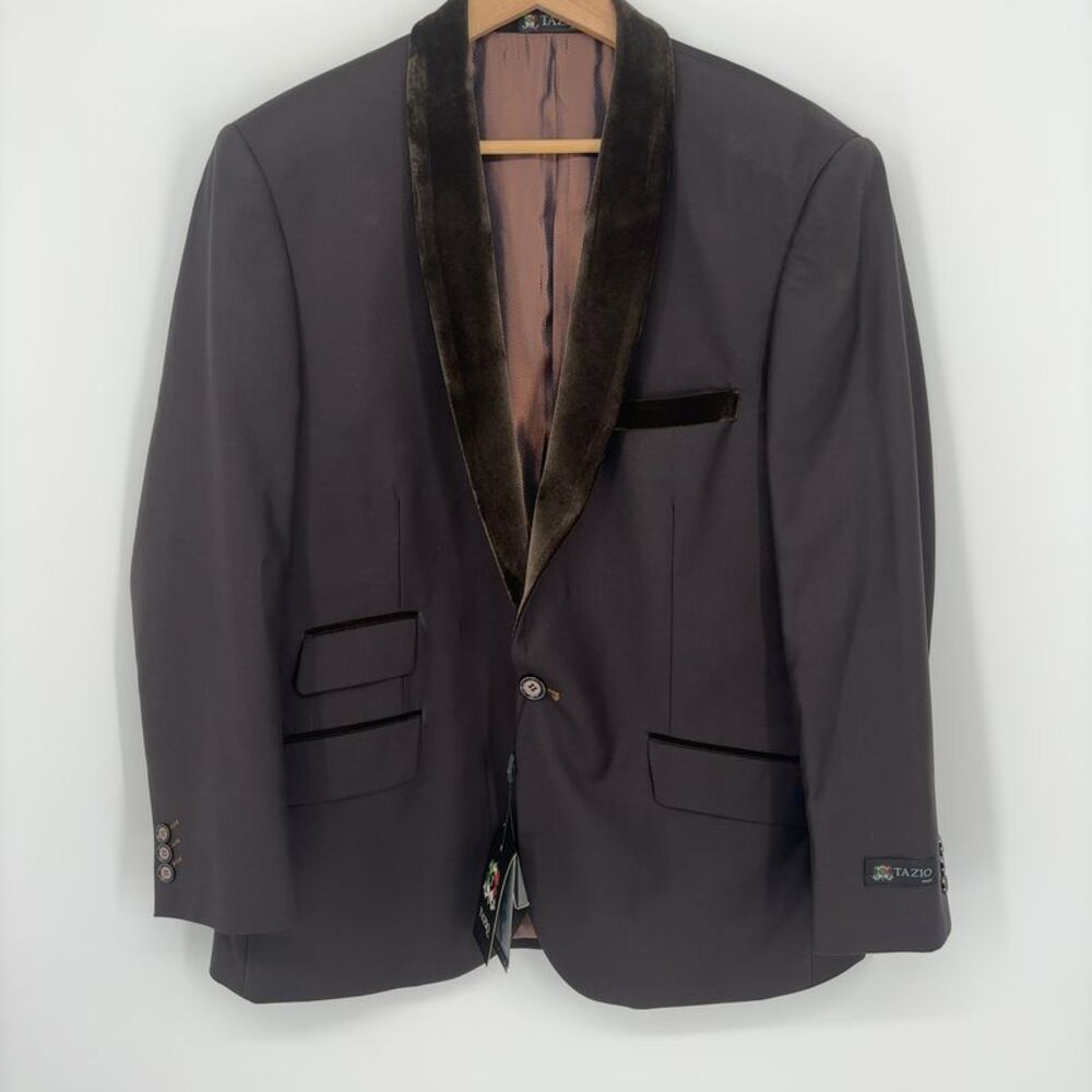 Tazzio Solid Brown Velvet Shawl Jacket